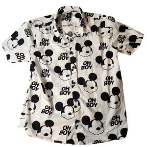 Disney Neff Shirt Mens Medium Mickey Mouse Oh Boy Button Up Casual Graphic Tee